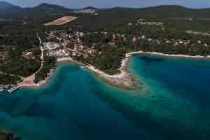 een luchtzicht op een klein eiland in de oceaan bij Apartments Divna in Mali Lošinj