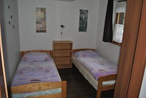 two beds in a small room withermottermottermott at Kosanda in Branná