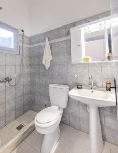 a bathroom with a toilet and a sink at SantoriniNY in Perissa