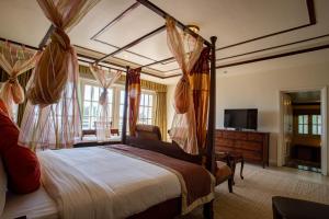 a bedroom with a canopy bed and a television at Meraki Holistic Wellness Retreat in Burhānilkantha