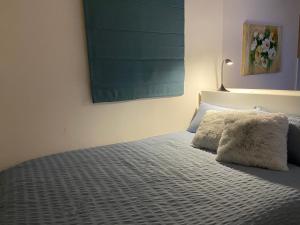 ein Bett mit zwei Kissen darauf in einem Schlafzimmer in der Unterkunft Mosta Garden Studio in Mosta