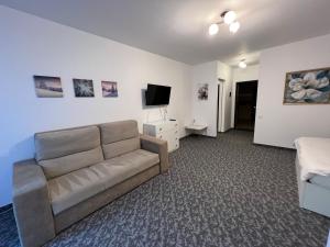 布拉索夫Coroni studio with jacuzzi的带沙发和电视的客厅