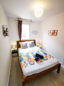 1 dormitorio con 1 cama en una habitación con ventana en Léman Holidays - Le Coquelicot, en Thonon-les-Bains