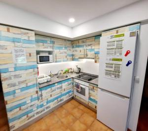 uma cozinha com um frigorífico e um lavatório em Apartamentos Parke24 - San Sebastian em Errenteria