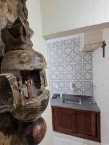 La cuisine est équipée d'un évier et d'un four en pierre. dans l'établissement Apartamento completo no Centro histórico, à Ouro Preto 22 autres photos