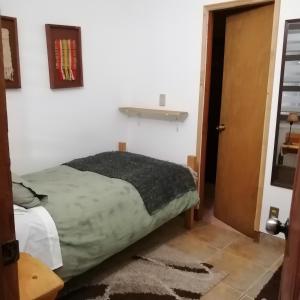 een slaapkamer met een bed in een kamer met een deur bij B&B HMüller in Pucón