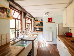 uma cozinha com um lavatório e um frigorífico em Staffordshire Knot Cottage em Alton