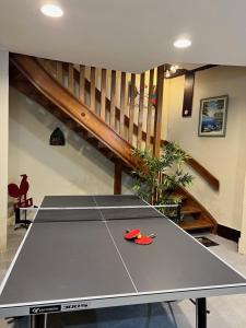 stół do ping-ponga na środku pokoju w obiekcie Gite Géranium*** w mieście Eguisheim