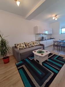 a living room with a couch and a table at Moonlight Apartments Sibiu in Sibiu