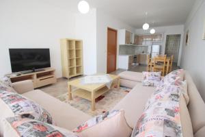 サランダにあるSkyview Apartmentsのソファとテレビのあるリビングルーム