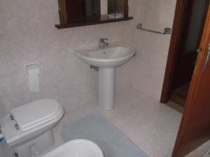 a bathroom with a white sink and a toilet at Appartamento Alessio in Ledro +1 photo