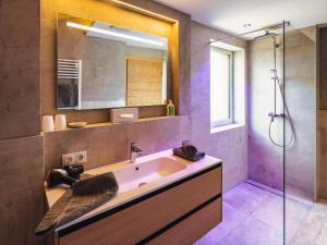 菲斯的住宿－阿爾彭皇家酒店，一间带水槽和淋浴的浴室