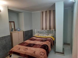 Guest House Natia في تبليسي: غرفة نوم بسرير في غرفة