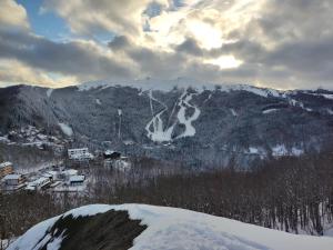 Blick auf einen verschneiten Berg mit einer Skipiste in der Unterkunft Stefano Home Abetone in Abetone