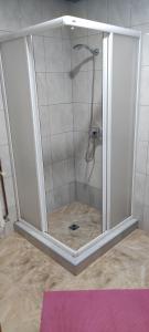 a shower with a glass door in a bathroom at Apartment Bućić in Zlatibor