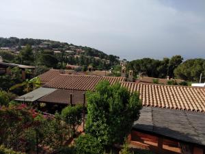 a group of buildings with roofs and trees at Villetta Kala E Moru Sa oghe e su mare in Geremèas