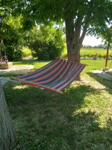 a hammock laying on the grass under a tree at Authentic Country House in Zakynthos in Ambelókipoi
