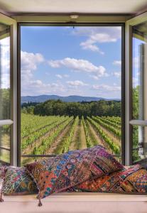 a window with a view of a vineyard at Il Borro Relais & Châteaux in San Giustino Valdarno