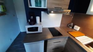 a small kitchen with a microwave on a counter at Studio 401 au 15 rue Battant à Besançon in Besançon
