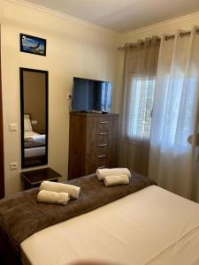 una camera con letto, specchio e TV di House Seda a Limenas