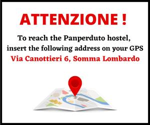 a sign that reads attention to reach the paparazzinia hospital insert at Panperduto in Somma Lombardo