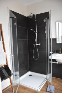 a shower with a glass enclosure in a bathroom at NewPort Weser, NewPort Marina in Bremerhaven
