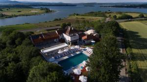an aerial view of a house with a swimming pool at My Soul Resort in Knić