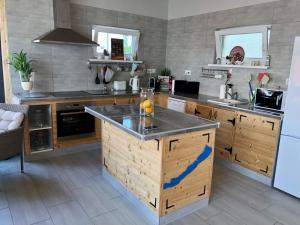 ケストヘイにあるPèterTünde Vendèghàzの大きなキッチン(島の真ん中)