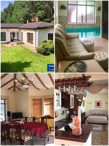 un collage de cuatro fotos de una casa en Guests house with amazing pool and sauna, en Babīte