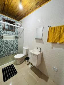 ein Bad mit einem WC und einem Waschbecken in der Unterkunft Cantinho do Nono 2 in Campos do Jordão