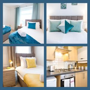 a collage of four pictures of a hotel room at Working in Swansea - Try us out in Swansea