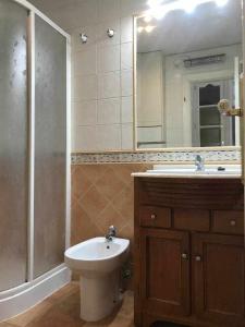 y baño con lavabo, aseo y espejo. en Acogedor apartamento en Málaga centro, en Málaga