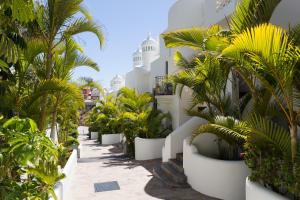 a courtyard with palm trees and white buildings at Paradise Homes Tenerife in Playa Paraiso