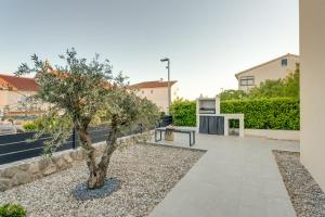 a courtyard with a tree in a house at Cosmopolitan Apartments in Krk