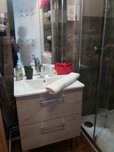 a bathroom with a sink and a shower at Serre Chevalier Studio l'ETAP' au pied des pistes in La Salle-les-Alpes