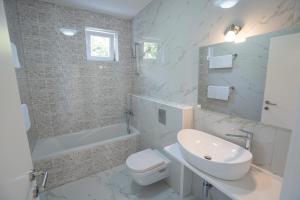 a bathroom with a sink and a toilet and a tub at Villa Lucini Dvori in Novalja +27 photos