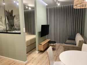 TV a/nebo společenská místnost v ubytování Ukiel Park Green Apartament