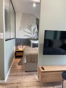 TV a/nebo společenská místnost v ubytování Ukiel Park Green Apartament