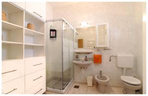 a bathroom with a shower and a toilet and a sink at Kuća za odmor Angelina in Primošten +11 photos