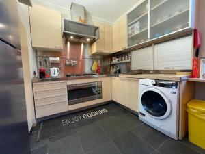 a kitchen with a washer and a washing machine at Lake Como Villa Ines Apartment in Faggeto Lario 