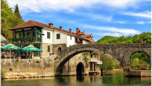 a building on top of a bridge over a river at Holiday home in Rijeka Crnojevića