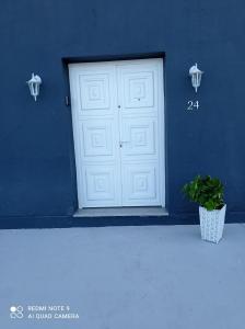 una puerta blanca con una planta delante de un edificio en Nuevo apartamento Montelouro, en Louro