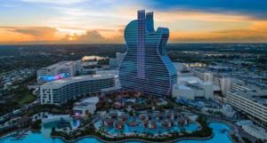 a view of a city with a guitar shaped building at FLiXBEDS - Airport Hostel Book Now! Under New Management in Fort Lauderdale