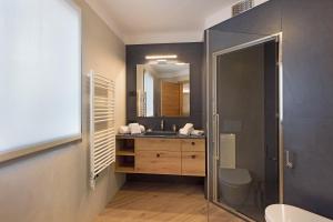 リヴィーニョにあるWind Mountain Planet Suite Houseの洗面台、トイレ、鏡のあるバスルーム +20枚の写真