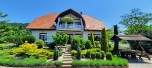 a house with a garden in front of it at Kati Villa in Vonyarcvashegy
