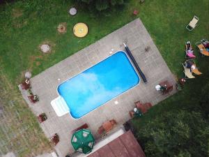 an overhead view of a swimming pool in a yard at Hotel Flora Dolní Mísečky in Dolni Misecky