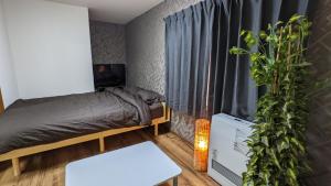 - une petite chambre avec un lit et une plante dans l'établissement KIYAZA River Sapporo, à Sapporo