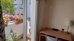 a room with a window with potted plants on a balcony at Adarissa House in Rabat