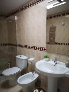 a bathroom with a toilet and a sink at Casa Árida, Morro Jable in Morro del Jable