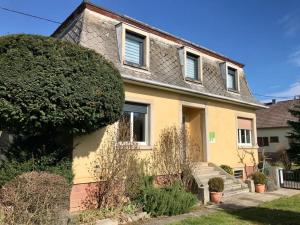 una casa gialla con un albero di fronte di La Villa Mansard a Kirchheim